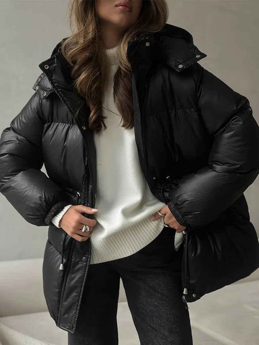 Wolfeel Drawstring Slim Fit Womens Winter Jacket Polyester Coat Warm