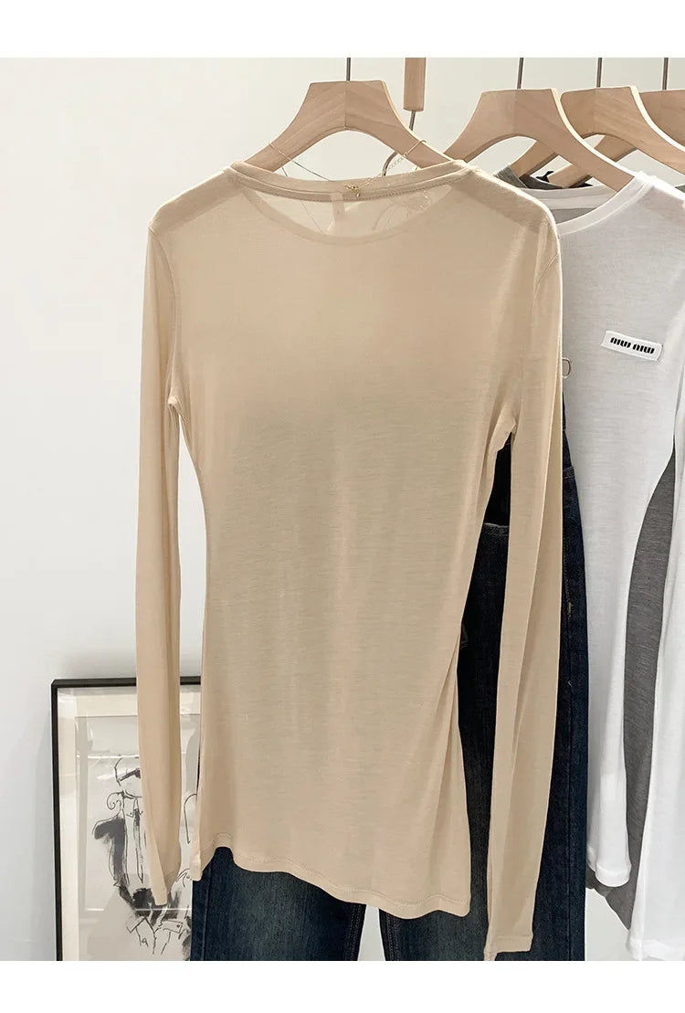 Laceleather Women's Long Sleeve T-Shirt Light Thin Sun Protection Base Layer Shirt Early Autumn New Style Label Attached