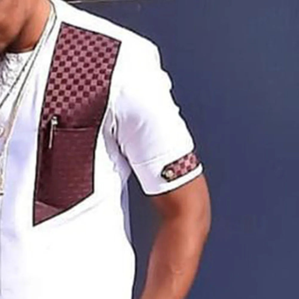 Ethnic Style African Tribal Men Shirts Round Neck Long Sleeve Business Casual Slim Blouses Comfy Traditional Long Tops Gentleman