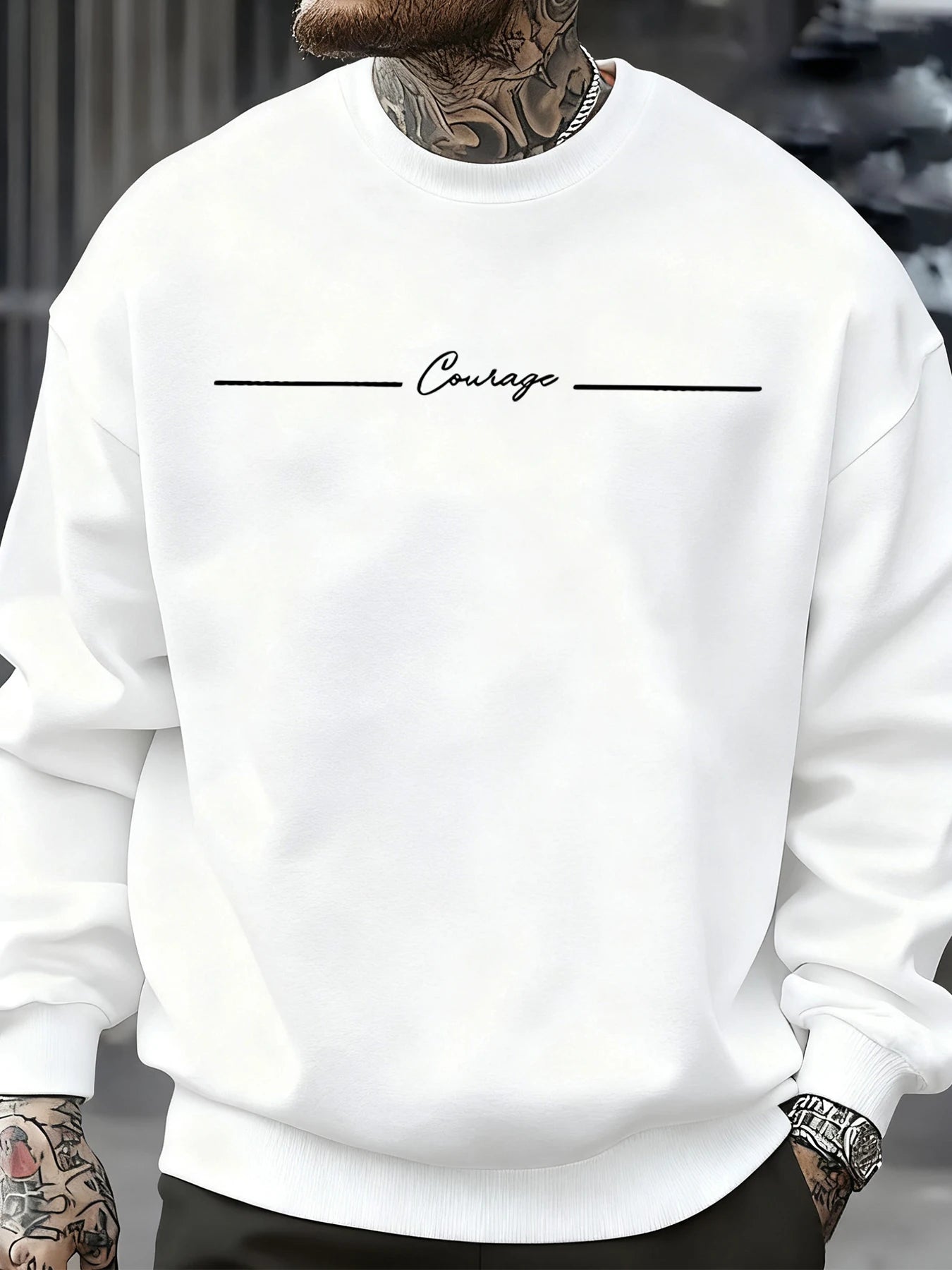 Courage Simple Line Pattern Men Sweatshirt Hip Hop Autumn Pullover All-Match Crewneck Clothing Fleece Casual Fashion Tops BAZAARHUBO