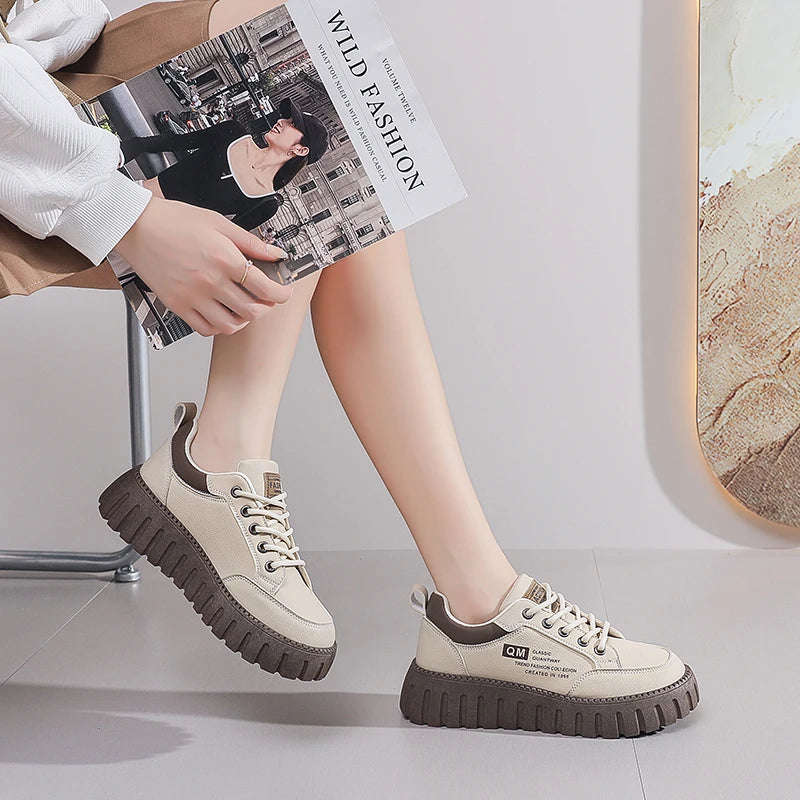 2026 New Style Women's Spring Casual Shoes Campus Style Student Designer Platform Shoes Fashion Women Versatile Leather Sneakers