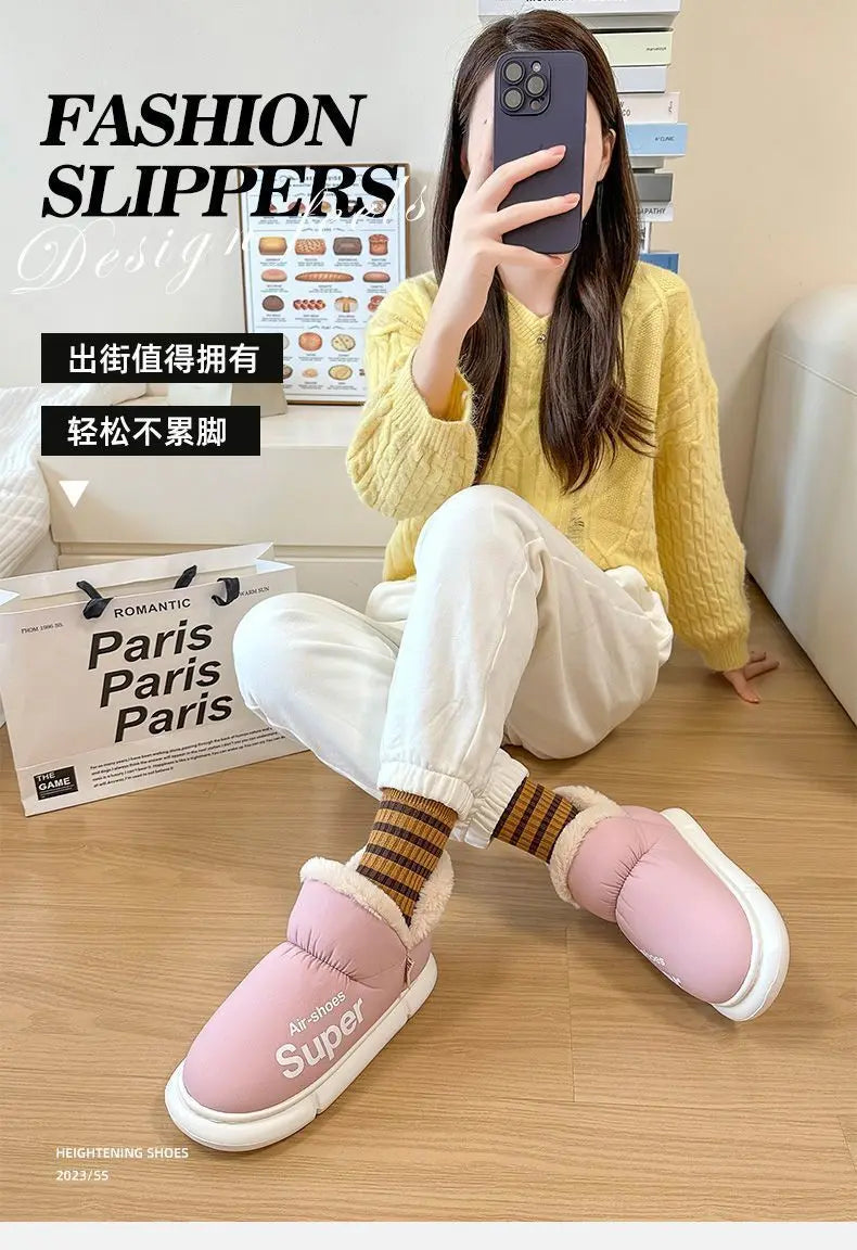 Winter Plush Men Cotton Shoes Warm Plush Men House Slippers Outdoor Soft Non Slip Women's Shoes Casual Furry Men Shoes
