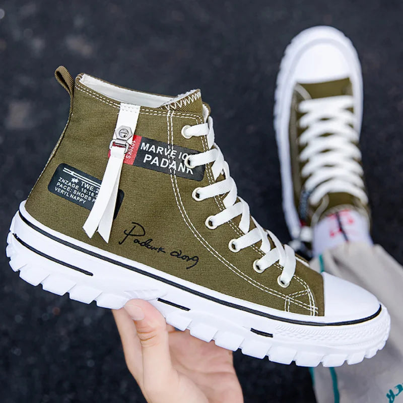 Men's Canvas Shoes High Top Sneakers Breathable Platform Casual Shoes Lace-up Flats Men Non-slip Vulcanize Shoes Tenis Masculino