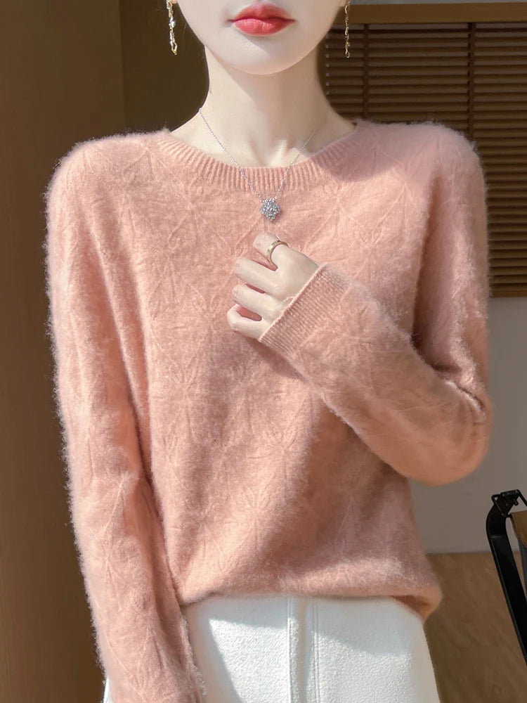 Women 100% Merino Wool Sweater Casual Hollow out Cashmere Blouse O-neck Pullover Tops Autumn Winter Warm Knit Woman Wool Sweater