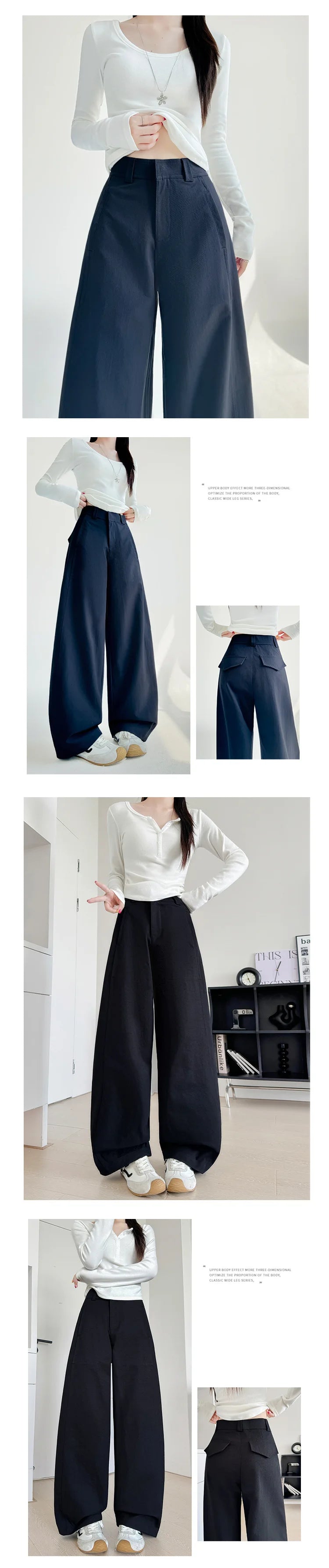 Suit Pants for Women Spring and Summer New Style Loose Slimming High-waisted Wide-leg Pants Casual Small American Scimitar Pants