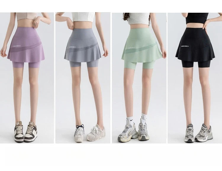 Fake Two Short Skirt Pants with Summer Pockets Crotch Half Skirt for Women High Waisted Oversized Quick Drying Sports Yoga Pants