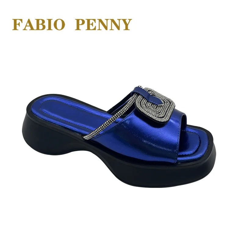 FABIO PENNY2026 new solid-color exquisite water diamond design thick-soled women's fashionable slippers and party sandals