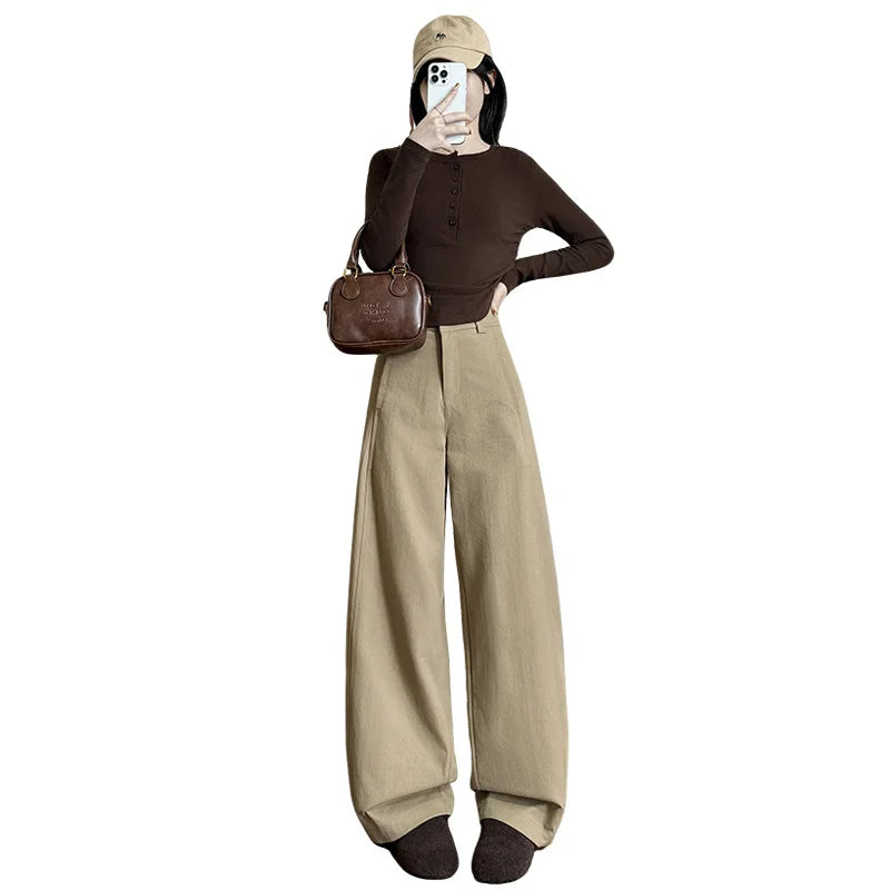 Suit Pants for Women Spring and Summer New Style Loose Slimming High-waisted Wide-leg Pants Casual Small American Scimitar Pants