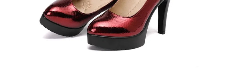 9cm 11cm 13cm Small Size 32-43 Sexy Bright Leather Shoes Women's Platform Pumps 2026 Fall Block High Heels Shoes Model Party