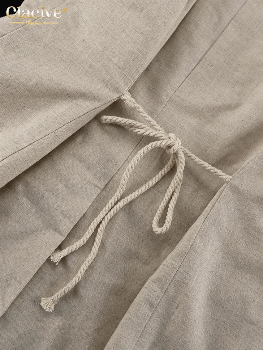 Clacive Summer Slim Khaki Linen 2 Piece Sets Women Outfit 2024 Fashion Sleeveless Tank Top With High Waist Shorts Set Female