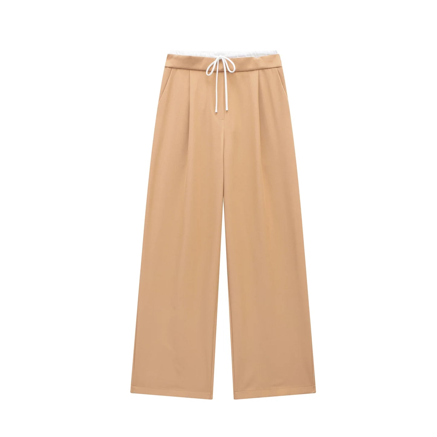 Willshela Women Fashion Solid Lace Up Side Zipper Straight Pants Vintage High Elastic Waist Female Chic Lady Trousers