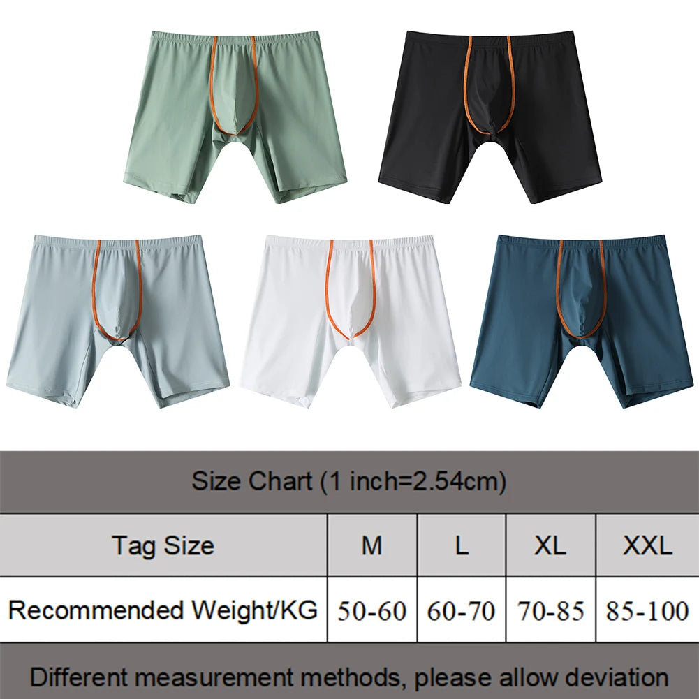 Mens Ice Silk Underwear Lengthened Sexy Lingerie Soft Boxer Briefs Casual Underpants Men Sports Solid Color 5Color Men's Panties