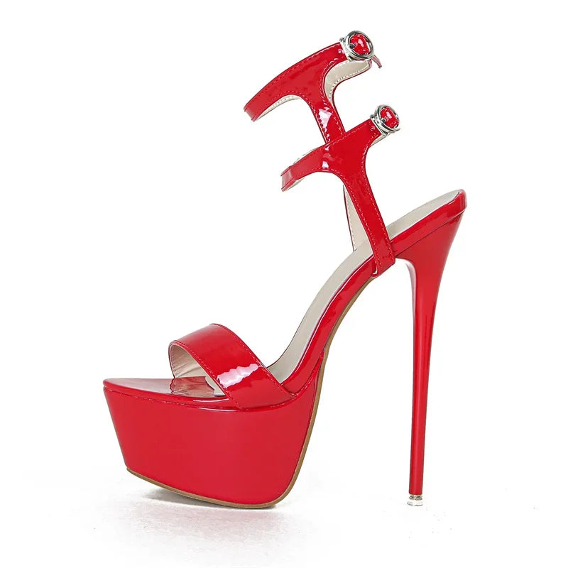 Sexy Red High Heels Platform Sandals For Women Fashion Double Buckle Strap Open Toe Wedding Banquet Shoes Big Size 45 46