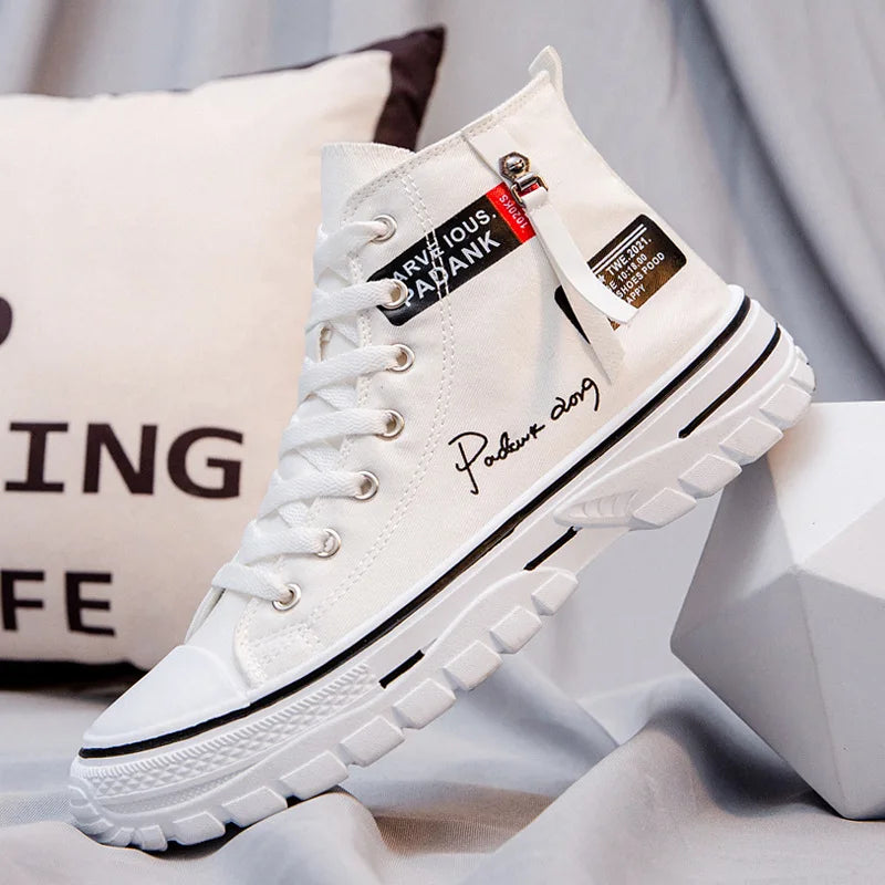 Men's Canvas Shoes High Top Sneakers Breathable Platform Casual Shoes Lace-up Flats Men Non-slip Vulcanize Shoes Tenis Masculino