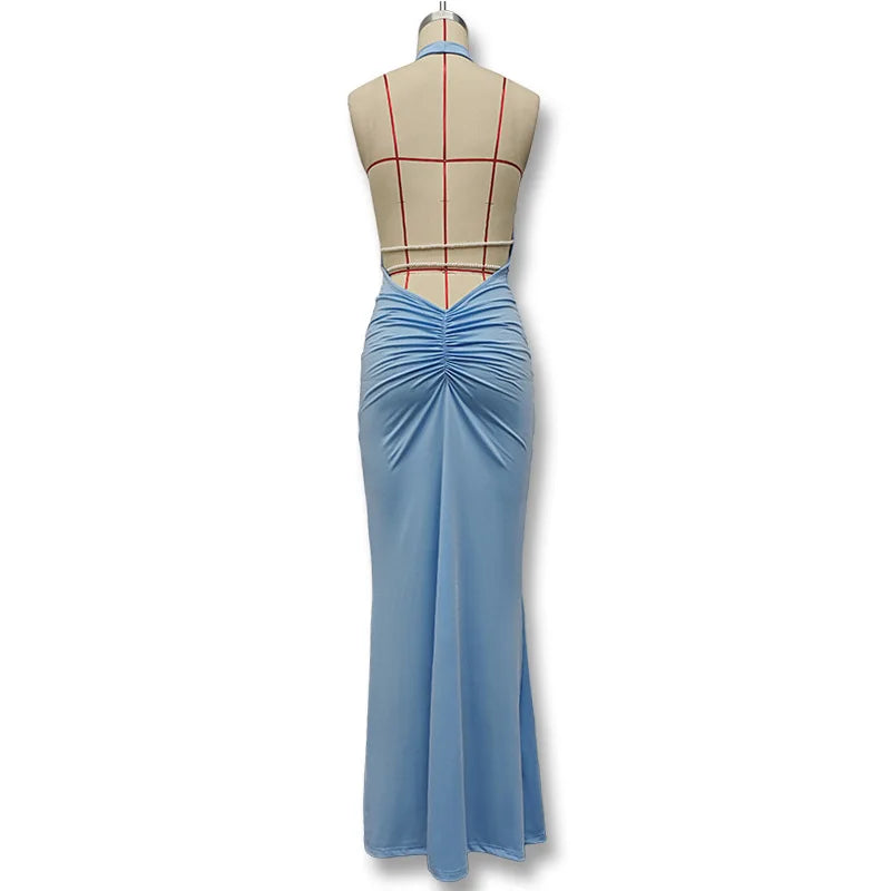 New Swing Collar Sleeveless Elegant Backless Long Dress Spicy Girl Solid Color Sexy Y2K Women Long Skirt Summer Fashion Dresses