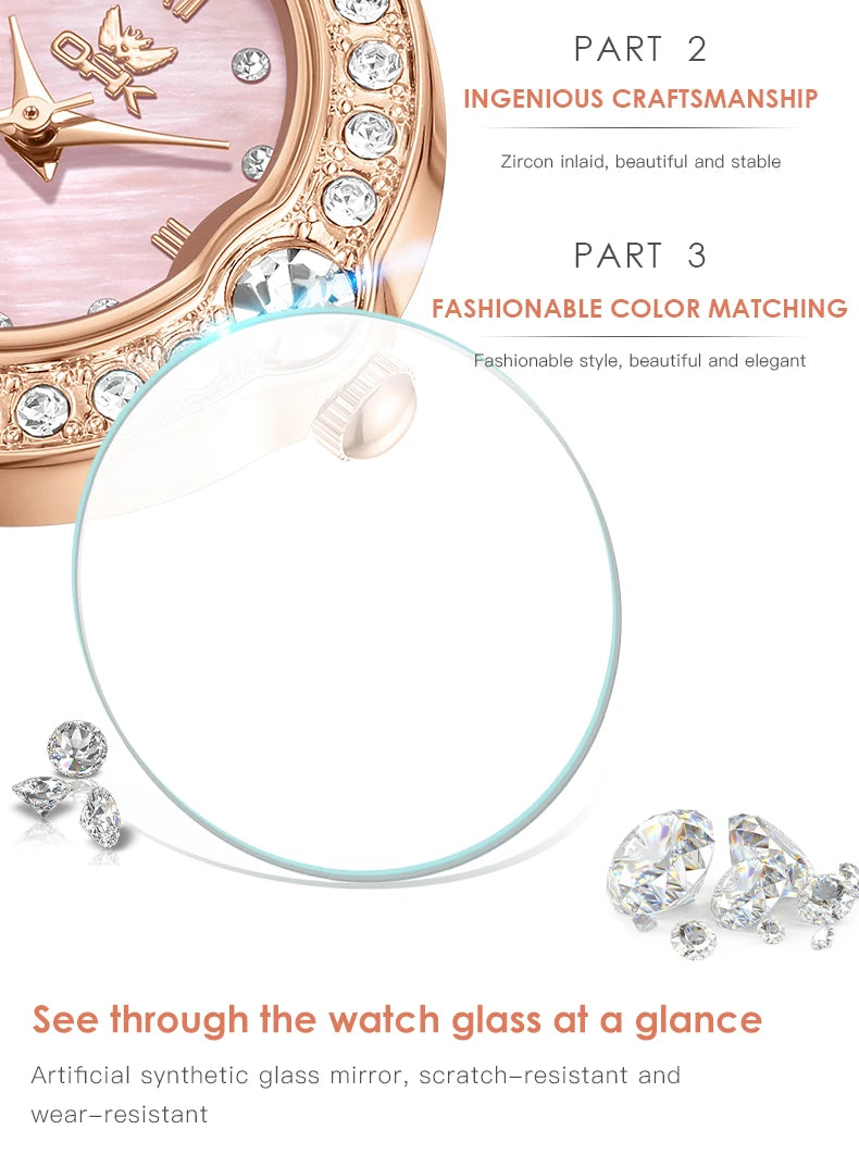 OPK 6054 Full Diamond Woman Watches Original Quartz Wrist Watches for Women Fashion Elegant Waterproof Ladies Watch Girls Gifts