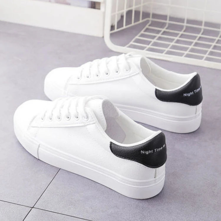 Women's Vulcanize Shoes PU Leather White Shoes New Fashion Platform Shoes Solid Color Casual Shoe Classic Women Sneakers Zapatos