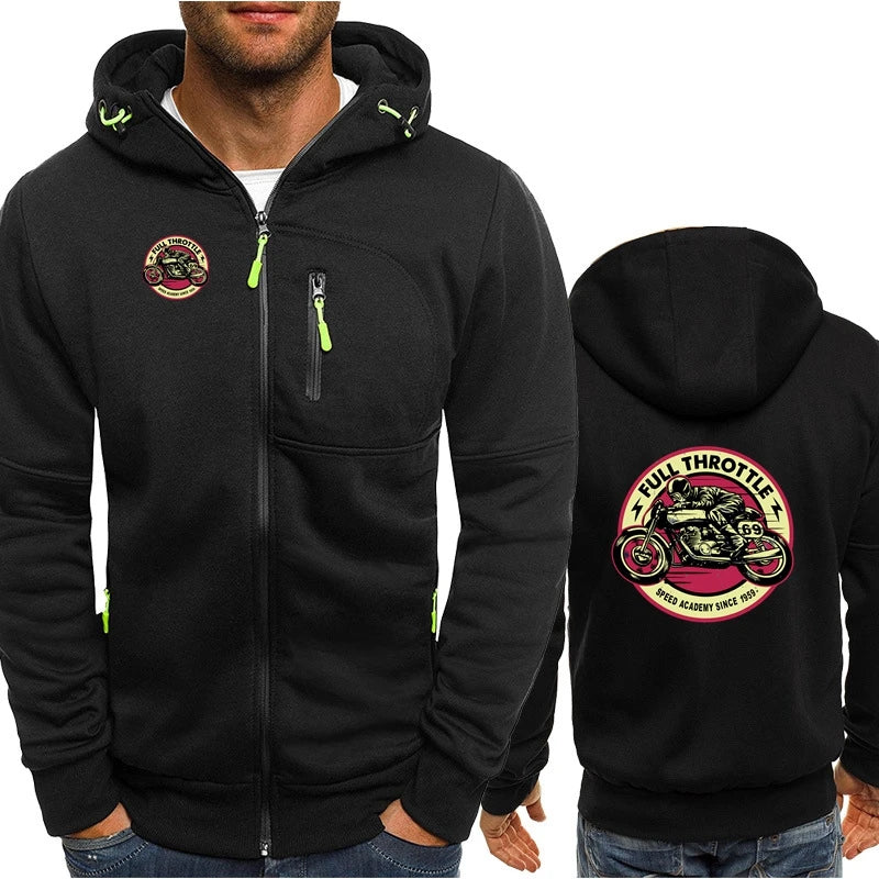 Vintage Men's Hoodies FULL THROTTLE CAFE RACER Special Edition ROCKABILLY BIKER Motorcycle Zipper Hooded Outerwears Hoodies 5HGG