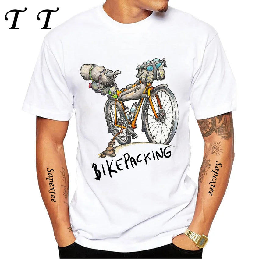 Travel On Gravel Bikepacking Print T-Shirt Summer Men Short Sleeve Funny Bicycle Sport Boy Tops Anatomy Bike Cycling Casual Tees