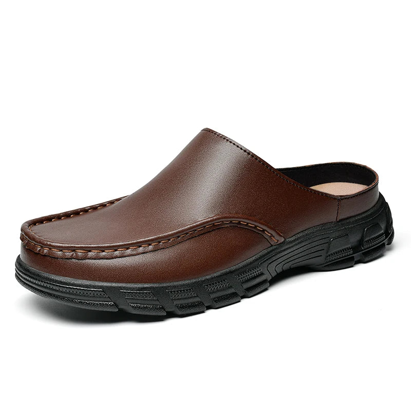 Summer Men Business Formal Shoes Genuine Leather Sandals Designers for Men Mules Outdoor Casual Slippers Comfy Office Work Shoes