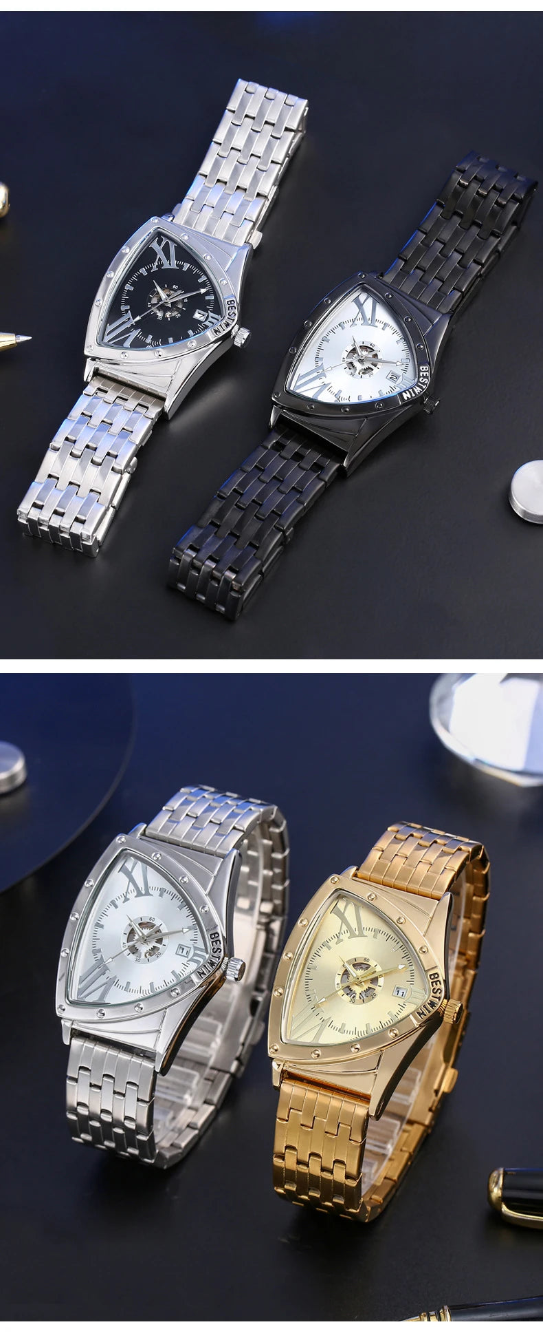 Golden Triangle Men Quartz Watch Unique Design Luxury Watches For Male Clock Sports Waterproof Men Wrist Watches Stainless Steel