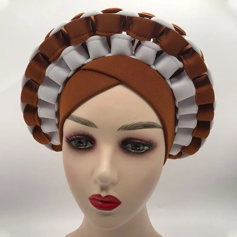 2022 Fashion African Turbans for Women Ready to Wear Auto Gele Headties Nigerian Aso Oke Head Wraps for Traditional Wedding