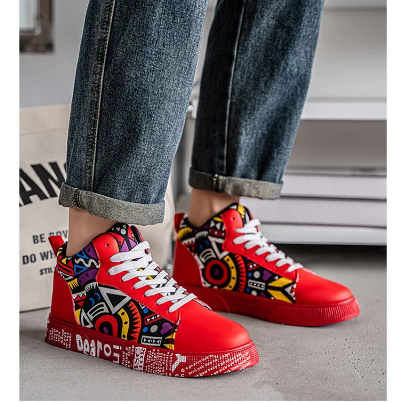 Mens Casual Sport Shoes 2026 Autumn Fashion Comfort Non Slip Casual Sneakers Platform Outdoor Running Shoes Graffiti Board Shoes