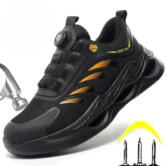 New Men's Safety Shoes Work Boots Rotary Buckle Safety Boots Anti-smash Steel Toe Shoes Sneakers Puncture-Proof Men Boots Botas