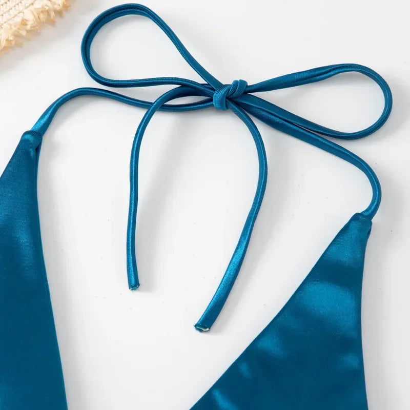 Sexy Halter Satin Brazilian Bikini Women Swimwear Female Swimsuit Two-pieces Bikini Set Bather Bathing Suit Swim Women Swimsuit