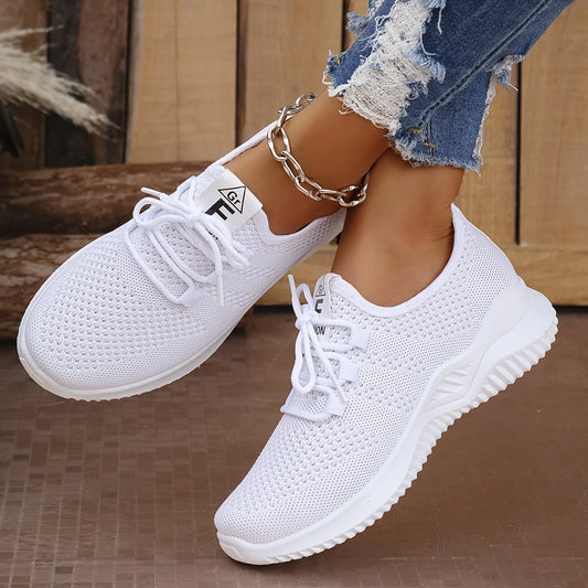 Women's Leisure Sports Shoes in Solid Colors with Knit Upper and Soft Soles for Running Tennis and Workouts Ideal for Travel