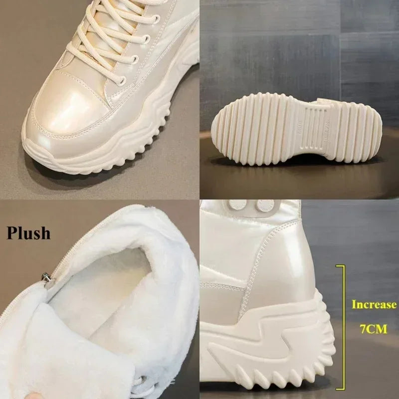 7CM Heightening Genuine Leather Platform Wedge Hidden High Heels Women Ankle Boots Casual Chunky Sneakers Spring Autumn Shoes