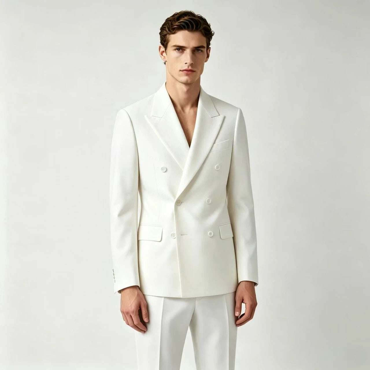 Men Double Breasted Suits For Wedding High Quality Slim Fit 2 Pieces Set Elegant Jackets Pants Blazers Fashion Classic Formal
