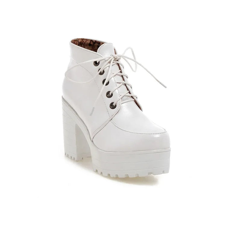 Lace Up Sexy Women's Ankle Boot Spring Autumn Fashion Platform Punk High Heels Black White Red Pumps Autumn Rubber Shoes Woman