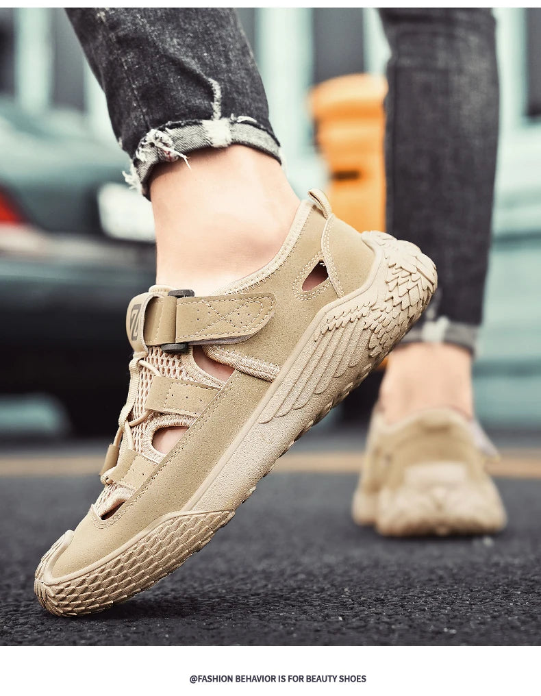 Large Size Sandals for Men, New Summer Style, Trendy, Versatile, Casual Sports Sandals, Soft-Soled Hollow Beach Shoes for Men