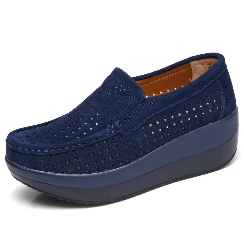 Creepers Platform Shoes Women Flats Women Loafers Spring Autumn Casual Suede Leather Shoes Ladies Moccasins Slip On Plus Size 42