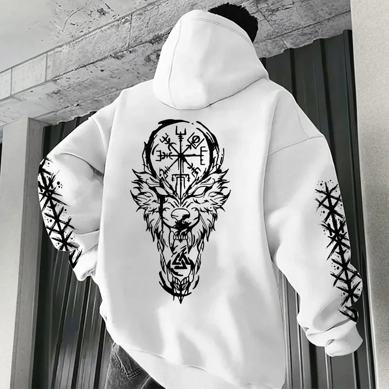 Mens Ancient Norse Raven Wolf Hooded Sweatshirt 2025 Trendy Winter Autumn Casual Sporty Jogger Top Outwear Fashion Man Hoodie