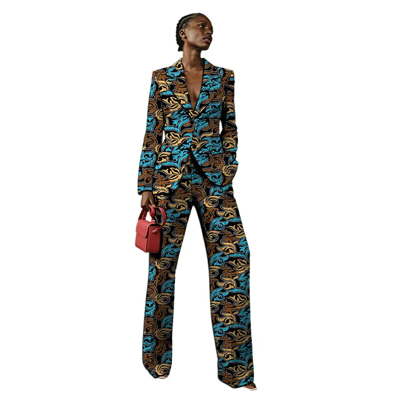African Couture Women's Suit Ethnic Style Print Female Blazers With Pants Customized Ladies' Gown
