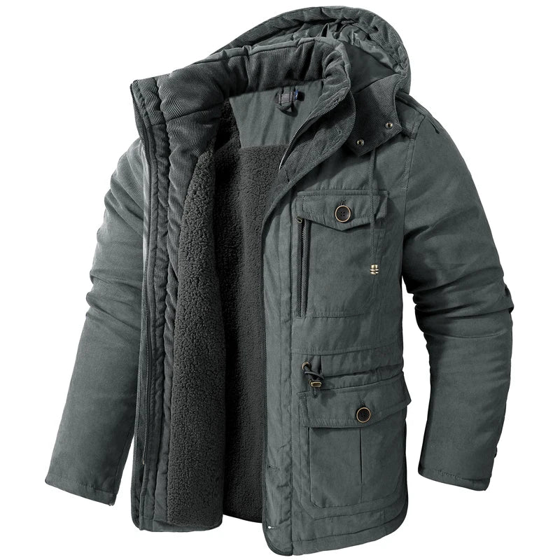 Winter Mens Fleece Warm Jackets Fashion Men Thicken Thermal Tactical Hooded Coats Men Outdoor Multi-pocket Windbreaker Jacket