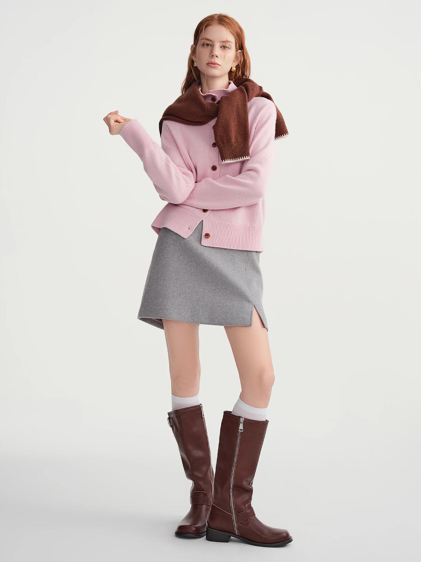 DUSHU Classic Elastic Waist Skirt For Women Winter Office Solid Color College