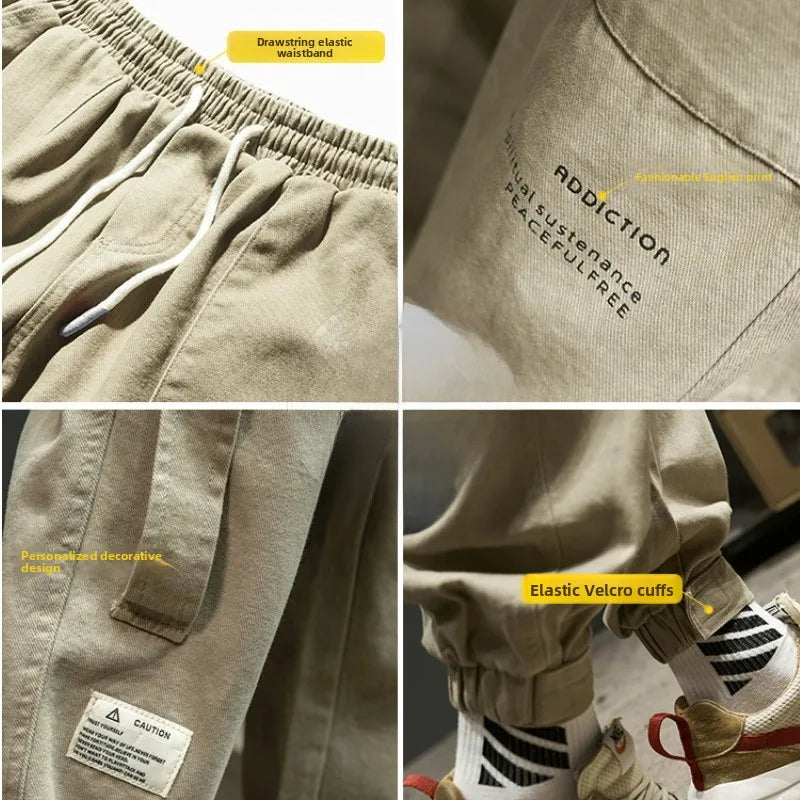 Men's Workwear Trousers Summer Sports Trendy Nine-Piece Cuffed Large Size Long Pants High Street Spring Autumn Casual Men's P...