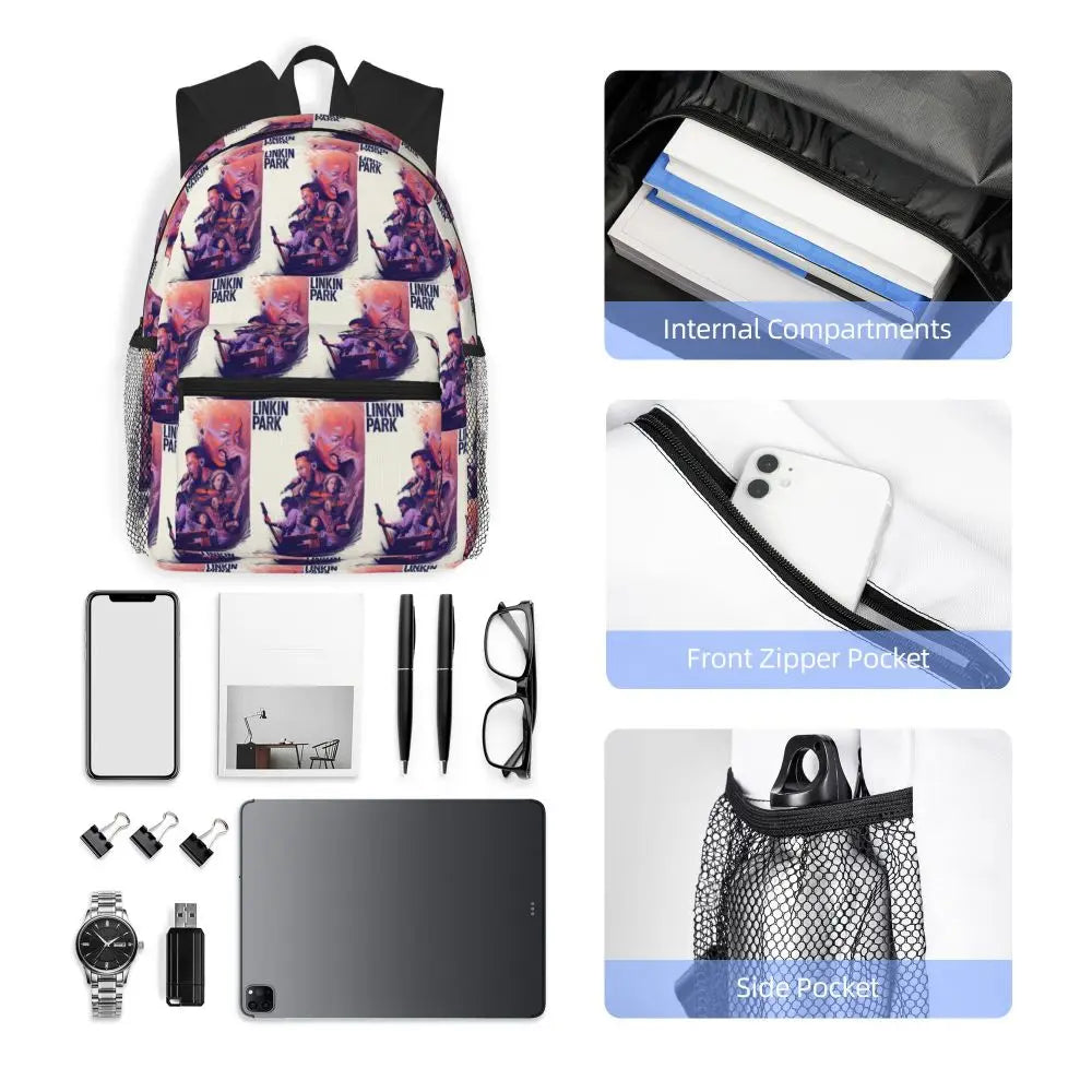 L-Linkin-S P-Park-S Band Student Backpack School Bag Hiking Travel Daypack for Boys Girls Fashion Bookbag Shoulder Bags
