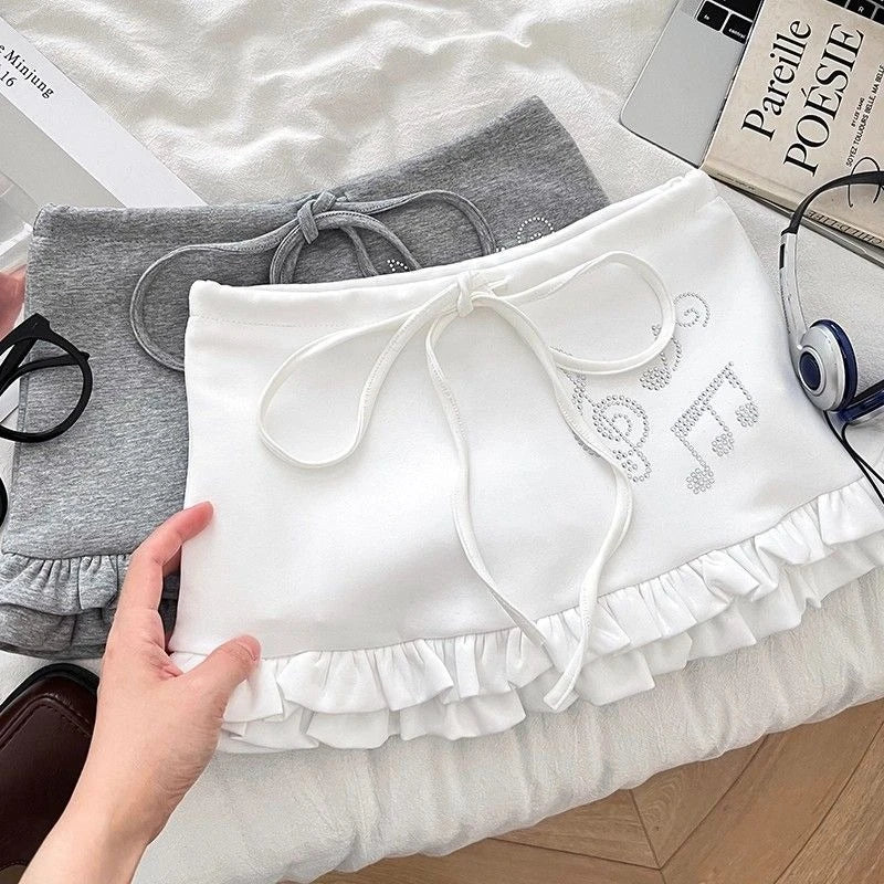 Summer American Vintage Casual Sweet Skirts Y2K Ruffle Sexy Spicy Girl Mini Skirts Fitted Chic Preppy Style Daily Female Clothes
