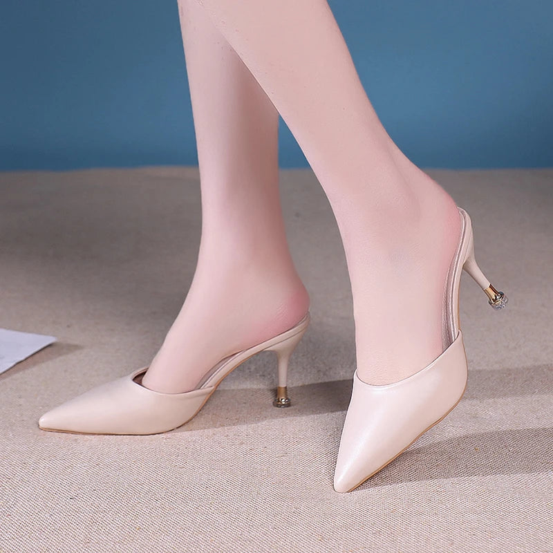 High Heel Summer Modern Slippers Outside Sexy Ladies Shoes 2024 High Quality Solid Shallow Women's Slippers