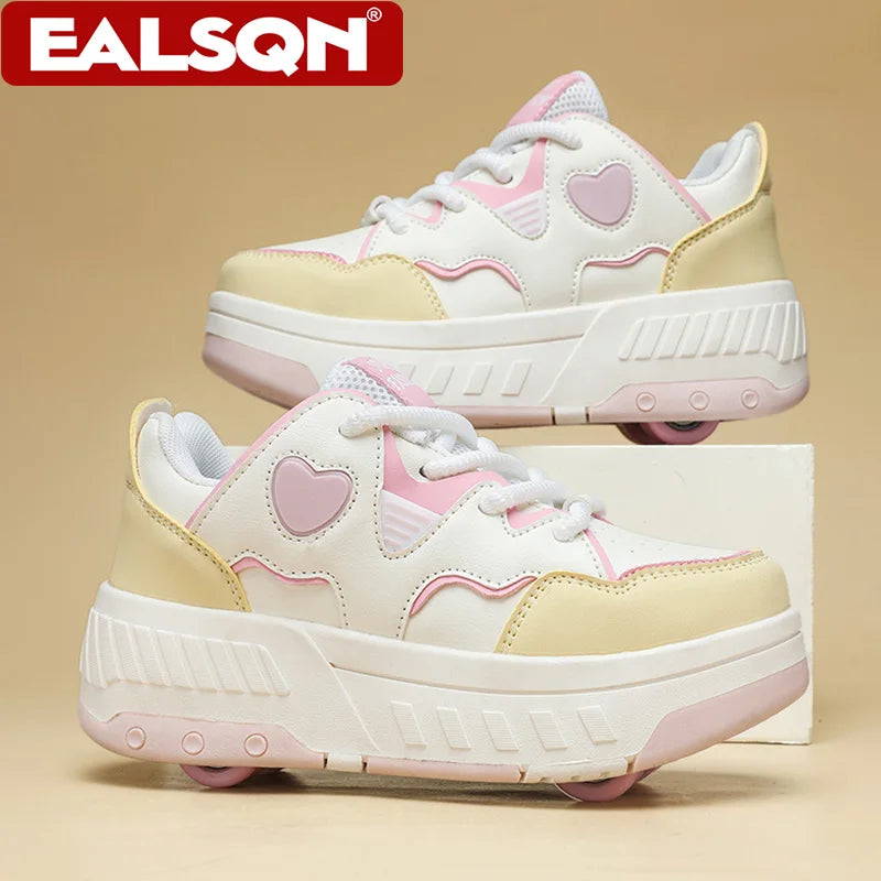 Kids Roller Skate Shoes Fashion Casual Sports Children 4-Wheels Outdoor Sneakers for Boys and Girls Gift