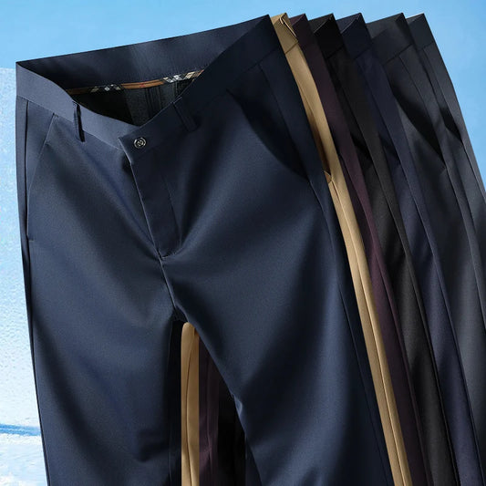 29-42 Men's Summer Pants Thin Straight Stretch Casual Pants with No Trace No Ironing Fabric Silky and Cool Feeling