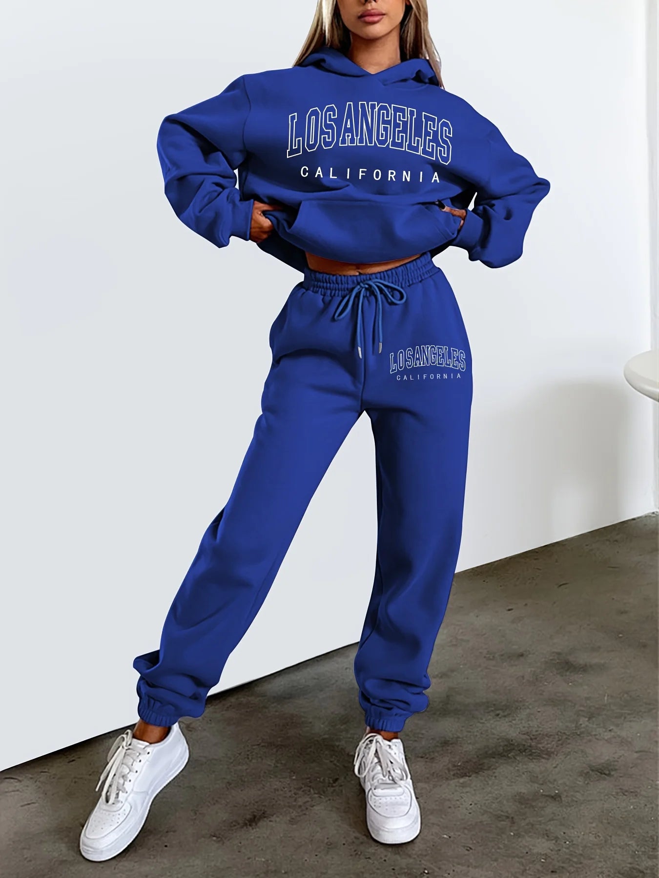 Women's Hoodie+Sweatpants Set Hip Hop Street Casual Los Angeles California Printed Loose Sweatshirt Autumn Fleece Warm Clothing