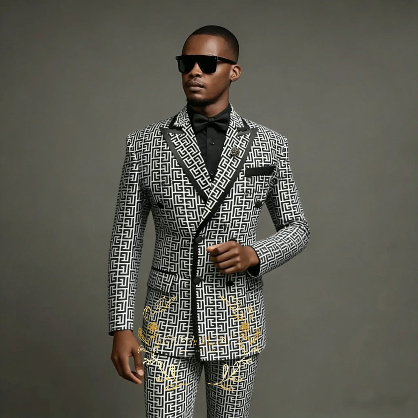 Men Suits 2 Piece Peaked Lapel Double Breasted Fashion Prom Suits Slim Fit Blazer Sets Brown Plaid Mens Wedding Wear Coat+Pant