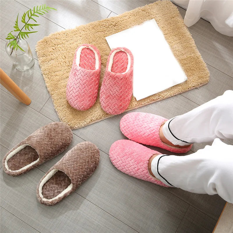 New Soft Sole Slippers Women Men Indoor Floor Flat Shoes Spring Autumn Winter Warm Home Cotton Plush Suede