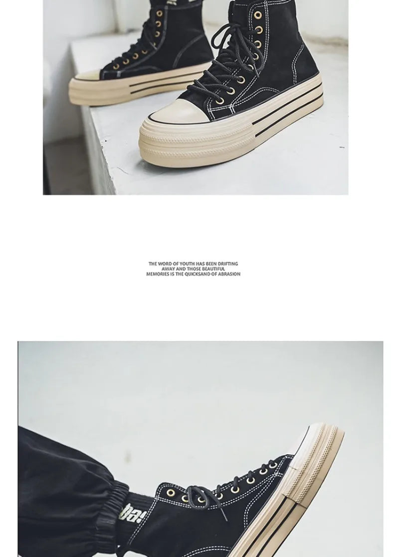 Couple Sneakers Classics Denim Canvas Shoes Fashion High Top Casual Shoes Platform Vulcanized Shoes for Men Lace Up Ankle Boots