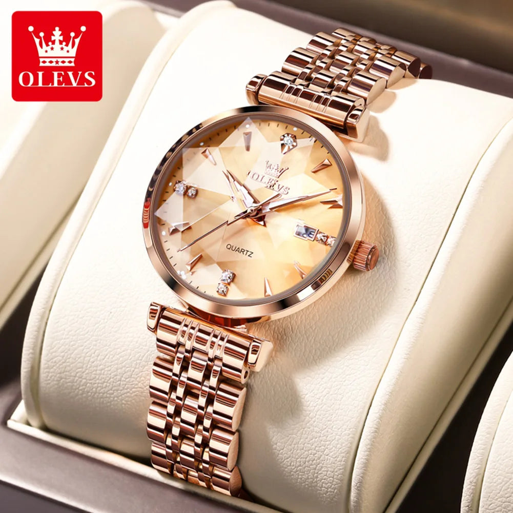 OLEVS Women's Watches Jewelry Quartz Watch Waterproof Stainless steel Strap Rose Gold Watch for Women Fashion Watch Bracelet Set